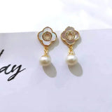 18K Plated Pearl Drop Earrings Lucky Grass Clip Earrings