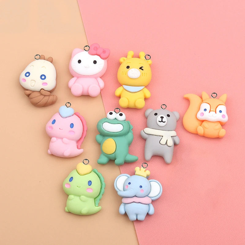Resin Animal Charms DIY Cartoon Dinosaur Squirrel Earring Keychain Pendant