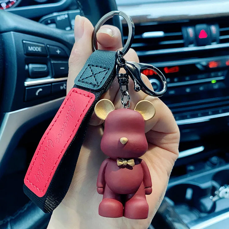 Resin Tie The Bear Keychain Charm Pendant for Women Bag Car KeyRing