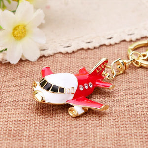 3D Airplane Keychain Crystal Rhinestone Aircraft Plane Key Ring Holder Pendant