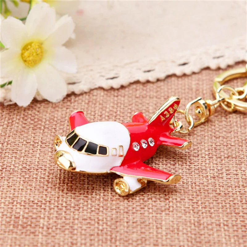 3D Airplane Keychain Crystal Rhinestone Aircraft Plane Key Ring Holder Pendant