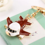 3D Airplane Keychain Crystal Rhinestone Aircraft Plane Key Ring Holder Pendant