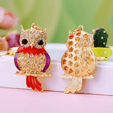 Green Fat Owl Bird Keychain - Rhinestone Crystal Animal Key Ring Holder Pendant
