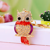 Green Fat Owl Bird Keychain - Rhinestone Crystal Animal Key Ring Holder Pendant