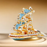 Sailing Boat Keychain Rhinestone Crystal Key Ring Holder