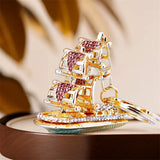 Sailing Boat Keychain Rhinestone Crystal Key Ring Holder