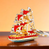 Sailing Boat Keychain Rhinestone Crystal Key Ring Holder
