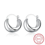 925 Silver Romantic Hoop Earrings Smooth Egg Shape Jewelry