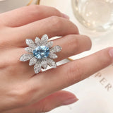Romantic Sea Flower Women Ring Silver Crystal Wedding Jewelry