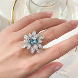 Romantic Sea Flower Women Ring Silver Crystal Wedding Jewelry