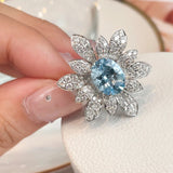 Romantic Sea Flower Women Ring Silver Crystal Wedding Jewelry