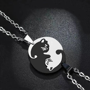 Romantic Double Hug Cat Pendant Necklace For Couple Men & Women