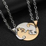 Romantic Double Hug Cat Pendant Necklace For Couple Men & Women