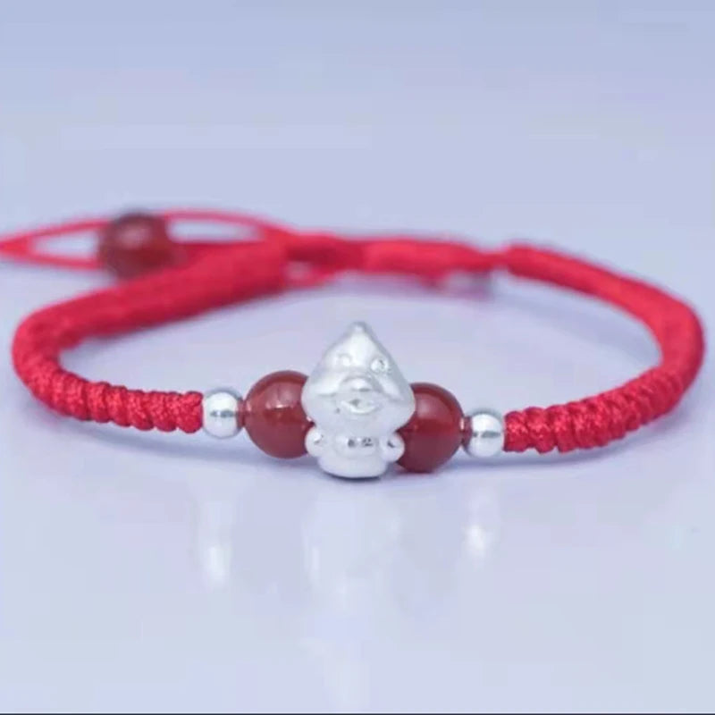 Rooster Charm Bracelet Red Agate 925 Silver Animal Jewelry