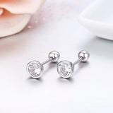 Round CZ 925 Silver Half Ball Screw Back Stud Earrings