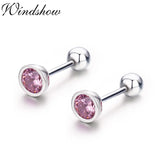 Round CZ 925 Silver Half Ball Screw Back Stud Earrings