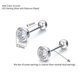 Round CZ 925 Silver Half Ball Screw Back Stud Earrings