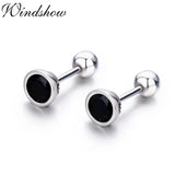 Round CZ 925 Silver Half Ball Screw Back Stud Earrings