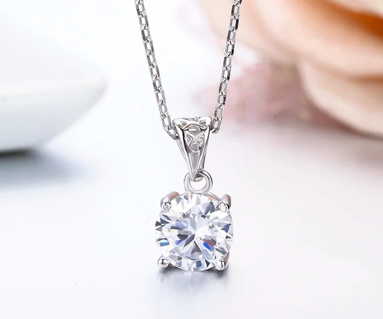 Round CZ Birthstones Birthday Stones 925 Sterling Silver Pendant Necklace