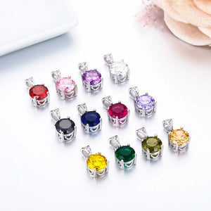 Round CZ Birthstones Birthday Stones 925 Sterling Silver Pendant Necklace
