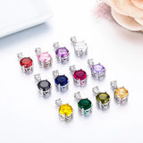 Round CZ Birthstones Birthday Stones 925 Sterling Silver Pendant Necklace