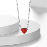 S925 Silver Love Heart Collar Necklace Red Enameled for Women