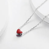 S925 Silver Love Heart Collar Necklace Red Enameled for Women