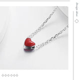 S925 Silver Love Heart Collar Necklace Red Enameled for Women
