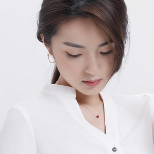 S925 Silver Love Heart Collar Necklace Red Enameled for Women