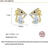 S925 Silver Mouse Zircon Stud Earrings for Women