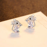 S925 Silver Mouse Zircon Stud Earrings for Women