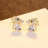 S925 Silver Mouse Zircon Stud Earrings for Women