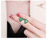 925 Silver Green Heart Stud Earrings for Women Party Spring Jewelry
