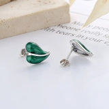 925 Silver Green Heart Stud Earrings for Women Party Spring Jewelry