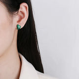 925 Silver Green Heart Stud Earrings for Women Party Spring Jewelry