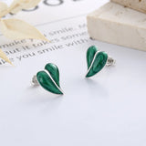 925 Silver Green Heart Stud Earrings for Women Party Spring Jewelry