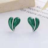 925 Silver Green Heart Stud Earrings for Women Party Spring Jewelry
