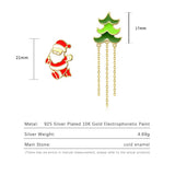 Christmas Tree & Santa Claus Enamel Silver Earrings