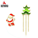 Christmas Tree & Santa Claus Enamel Silver Earrings