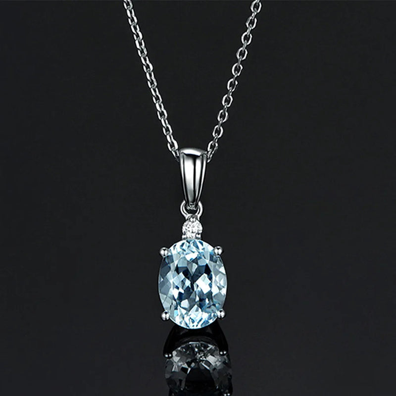 Sea Crystal Aquamarine Diamonds Pendant Necklace 18k Silver Choker