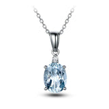 Sea Crystal Aquamarine Diamonds Pendant Necklace 18k Silver Choker