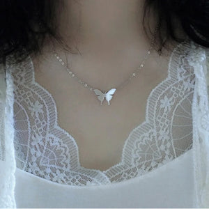 Silver Butterfly Necklace 925 Sterling Silver Choker Animal Pendant Women NK015
