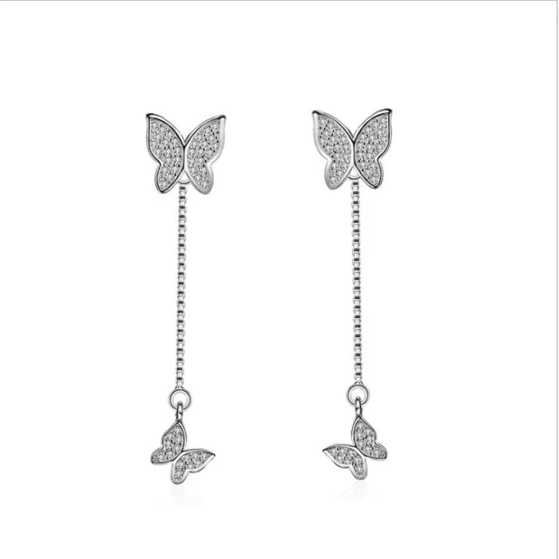 Sterling Silver Butterfly Stud Earrings with Zirconia Stone