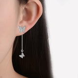 Sterling Silver Butterfly Stud Earrings with Zirconia Stone