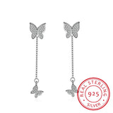 Sterling Silver Butterfly Stud Earrings with Zirconia Stone
