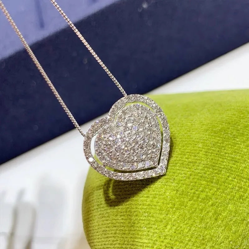 S925 Silver Heart Pendant Long Chain Necklace for Women