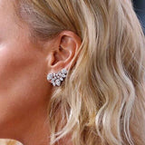 Silver Flower Stud Earrings with CZ Zirconia Crystal
