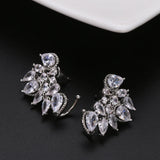 Silver Flower Stud Earrings with CZ Zirconia Crystal