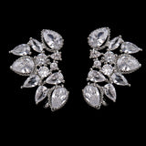 Silver Flower Stud Earrings with CZ Zirconia Crystal