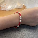 925 Silver Fish Charm Bracelet Red Thread Bangle